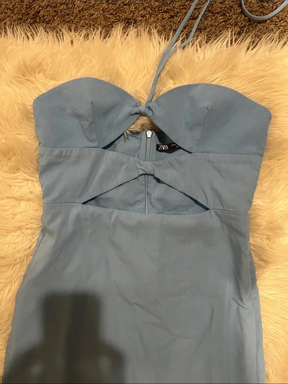 Zara Sky Blue Strapless Midi Dress with Removable Halter